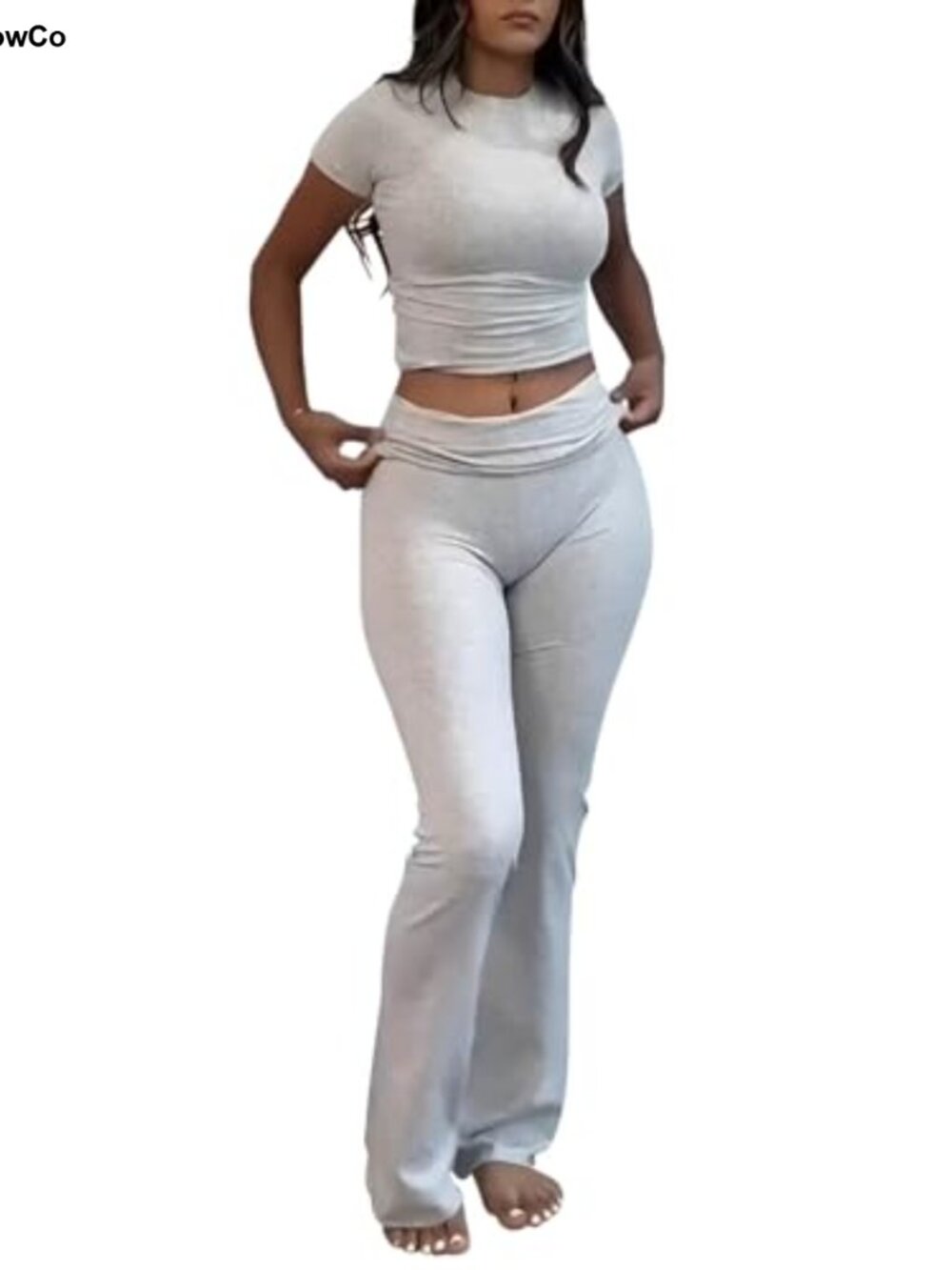 2 Piece Lounge Set Crop Top Flare Pants Tracksuit Streetwear